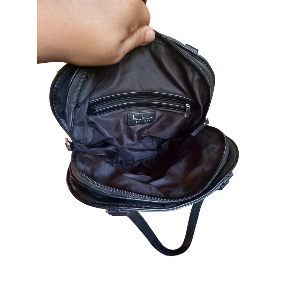 Nicole Miller New York Black Dome Satchel Crossbody Bag Silver Hardware Mens
